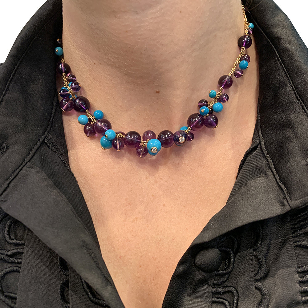 Cartier necklace, "Les Délices de Goa", pink gold, amethysts, turquoises and diamonds.