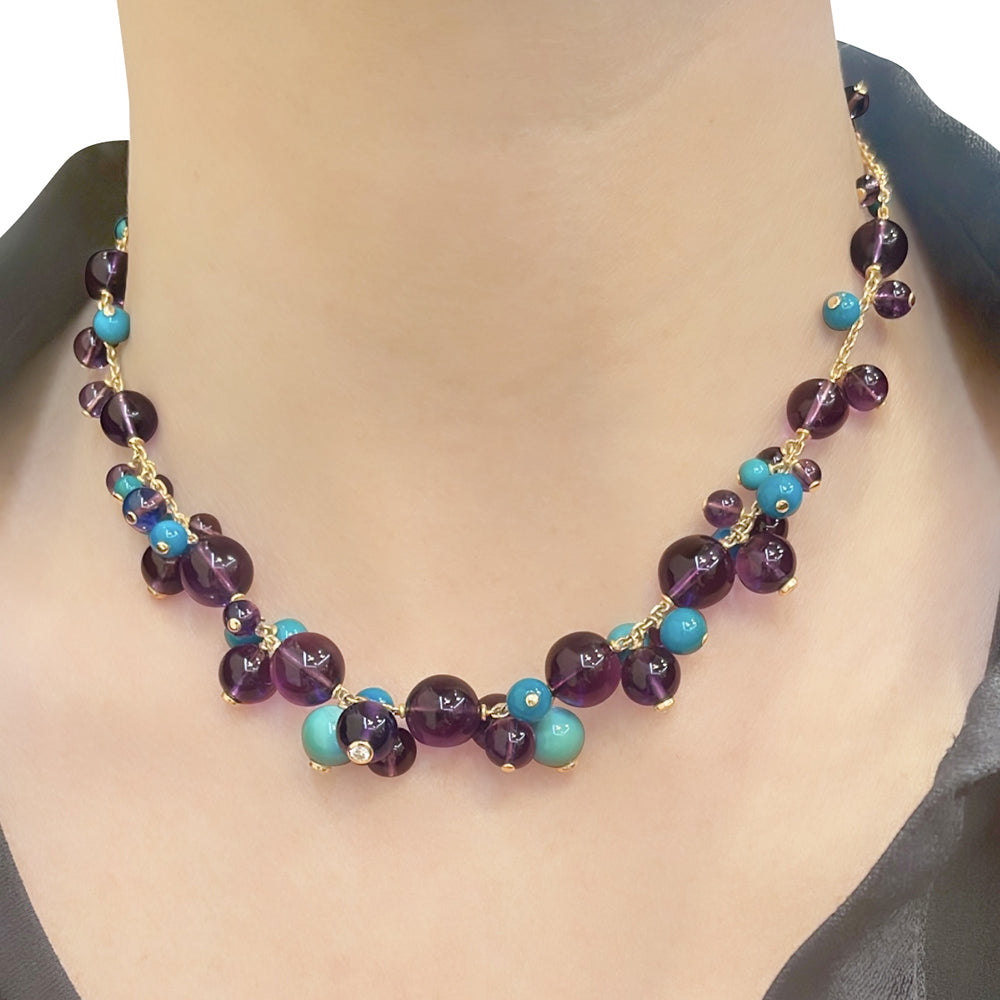 Cartier necklace, "Les Délices de Goa", pink gold, amethysts, turquoises and diamonds.