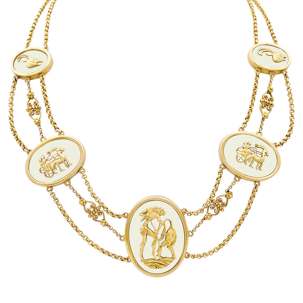Collier vintage Lalaounis, "The Shield of Achilles", or jaune, cristal de roche.