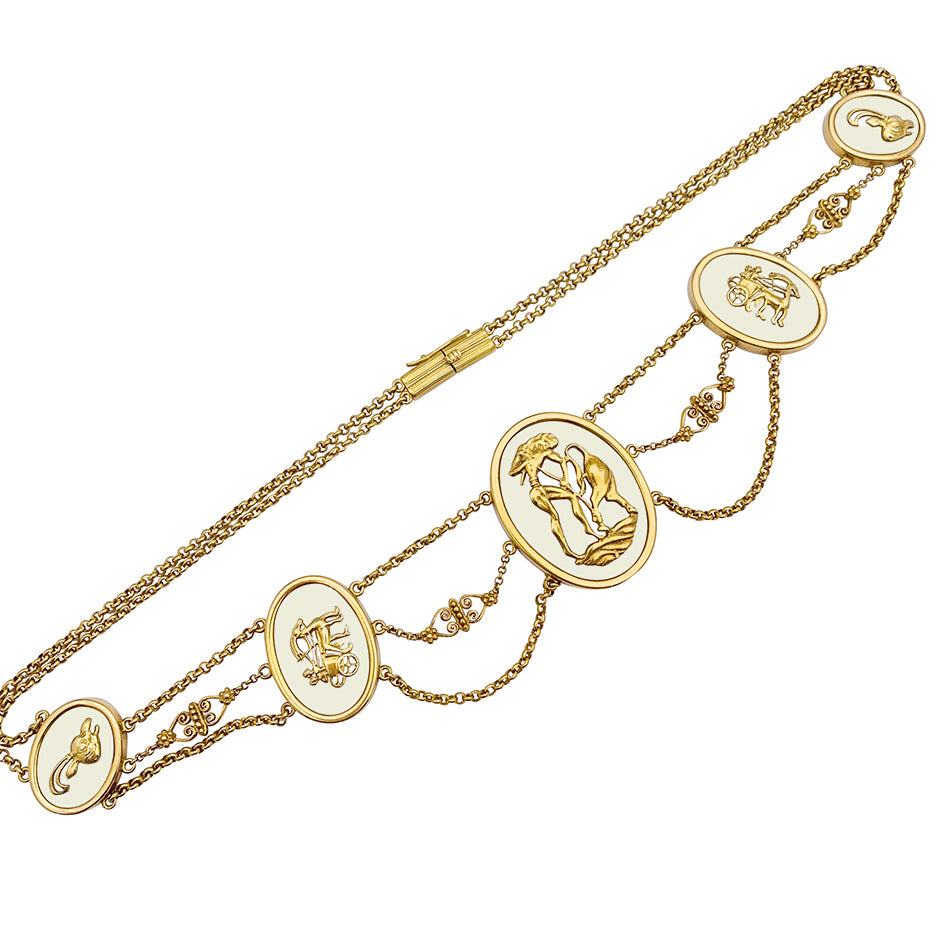 Collier vintage Lalaounis, "The Shield of Achilles", or jaune, cristal de roche.