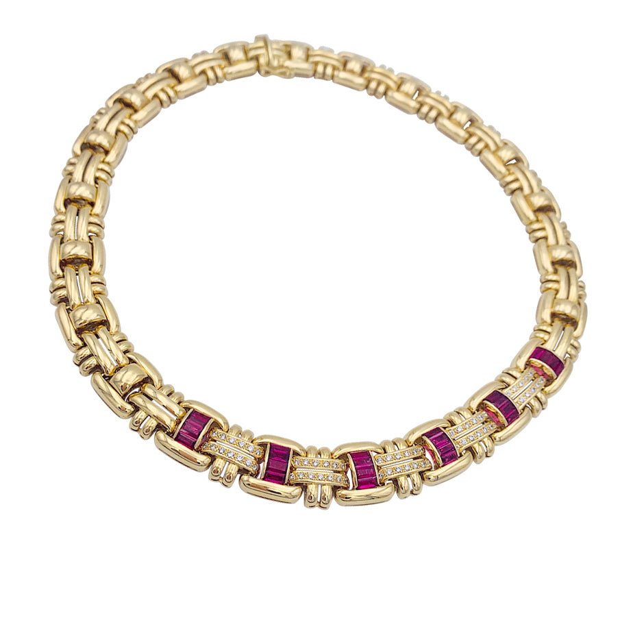 Collier Wempé en or jaune serti de rubis et de diamants. - Maison Eloe
