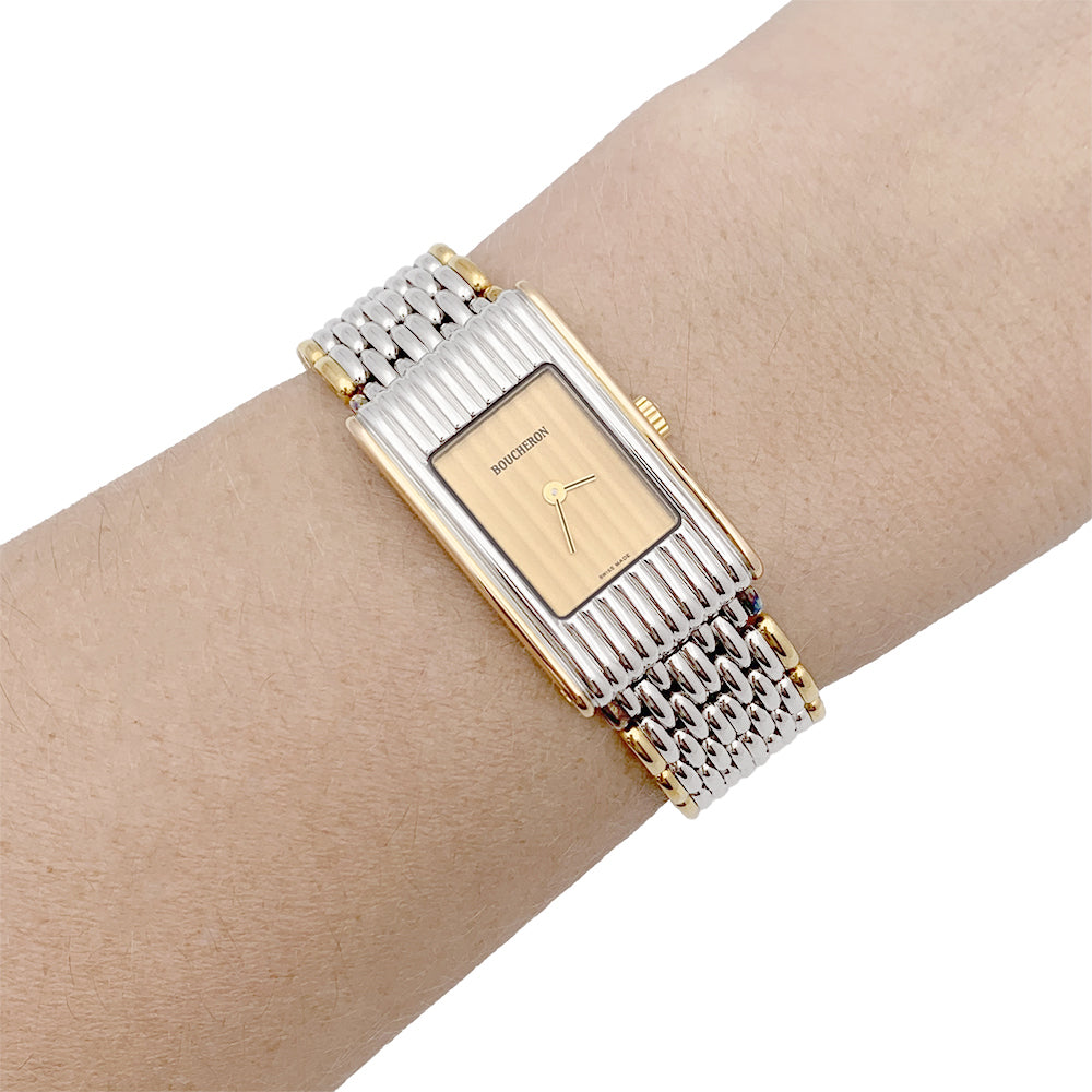 Boucheron watch, "Reflet", steel and yellow gold.