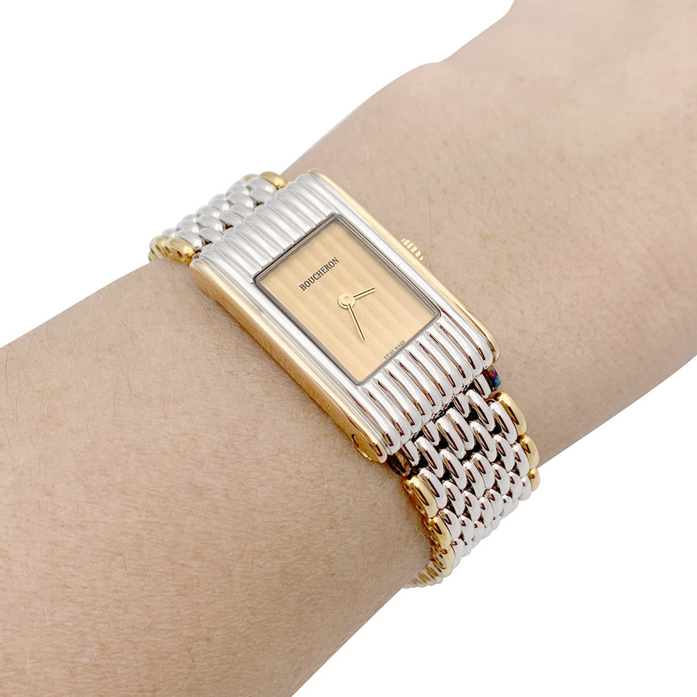 Boucheron watch, "Reflet", steel and yellow gold.