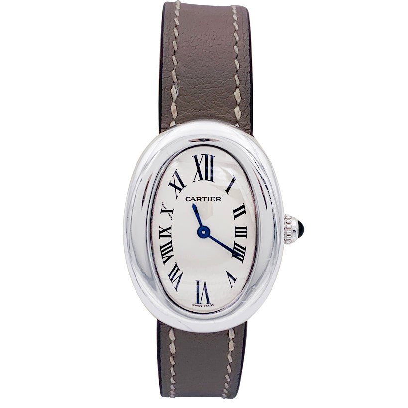 Cartier watch, "Baignoire", white gold, leather.