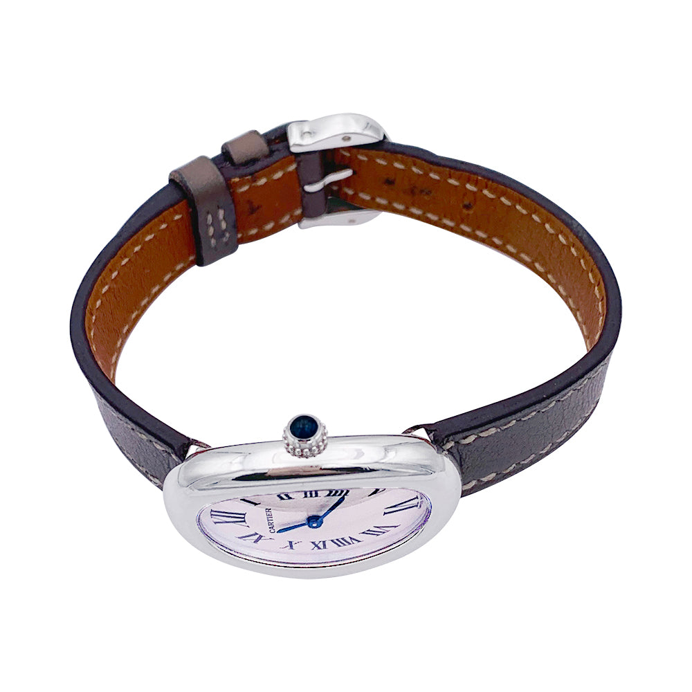 Cartier watch, "Baignoire", white gold, leather.