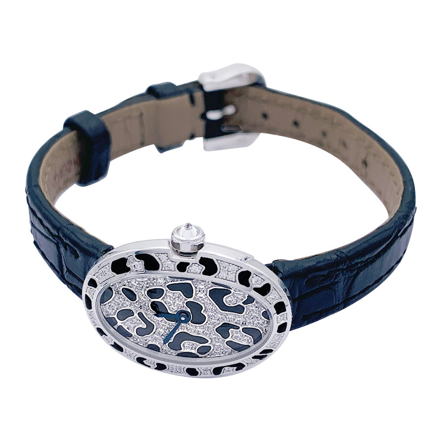 Cartier watch, "Mini Bathtub-Panther Spots", white gold, diamonds, enamel.