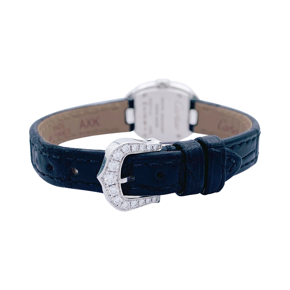 Cartier watch, "Mini Bathtub-Panther Spots", white gold, diamonds, enamel.