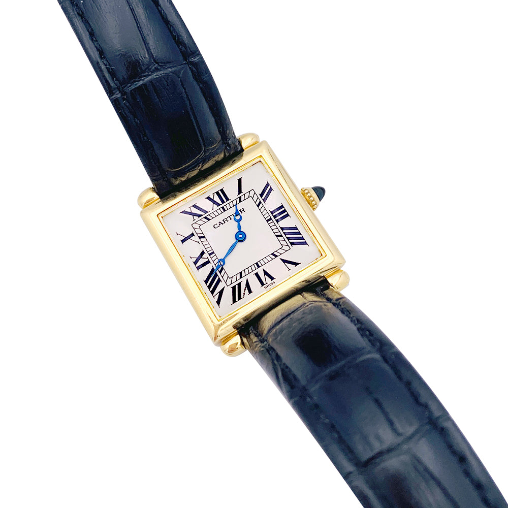 Cartier watch, "Tank Obus", yellow gold, leather.