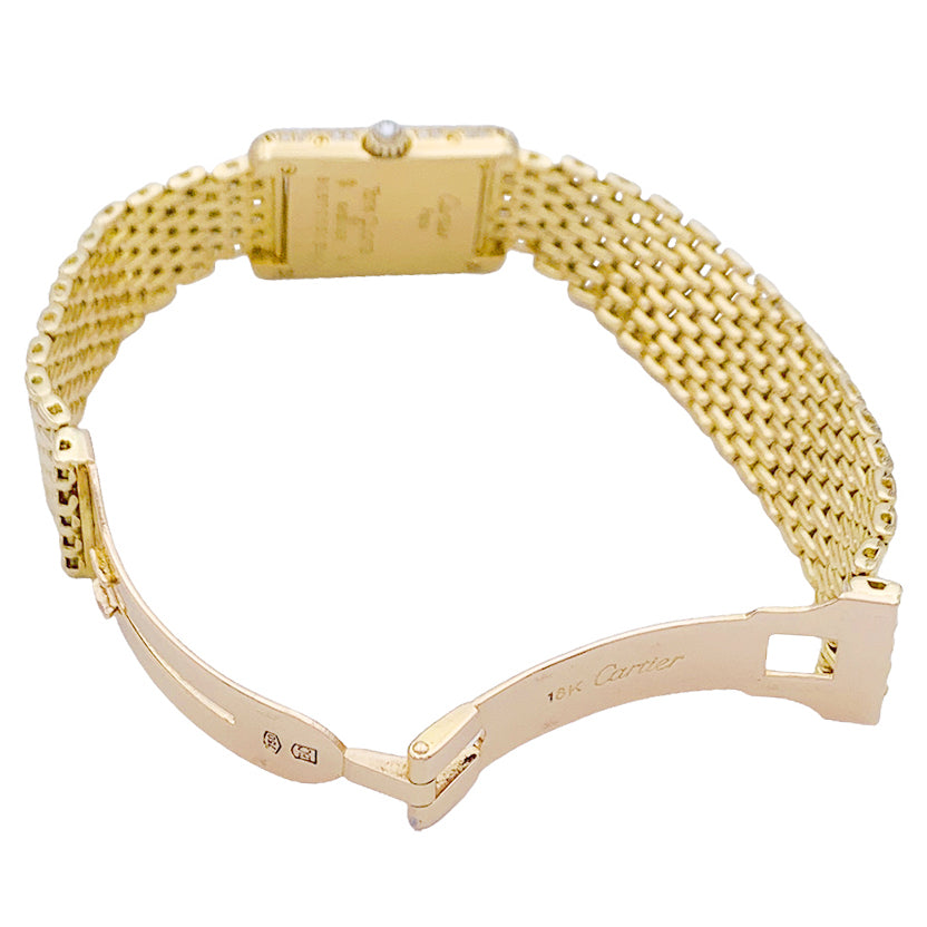 Cartier "Tank Louis Cartier" watch, yellow gold and diamonds.