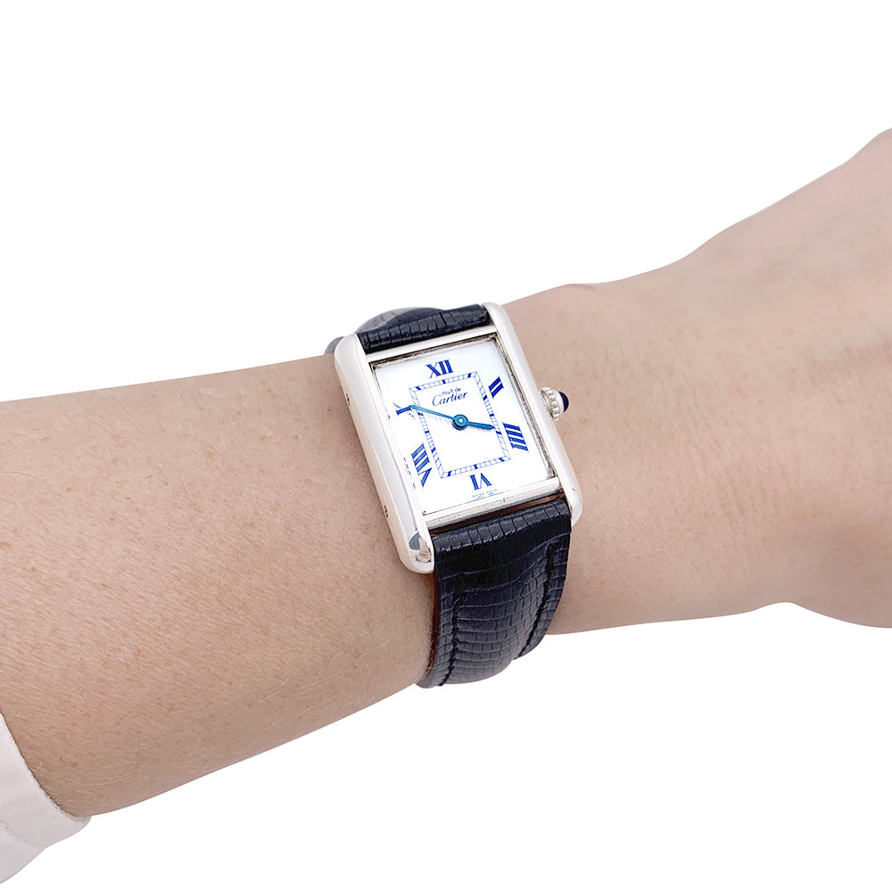 Cartier "Tank Must" silver, leather watch.