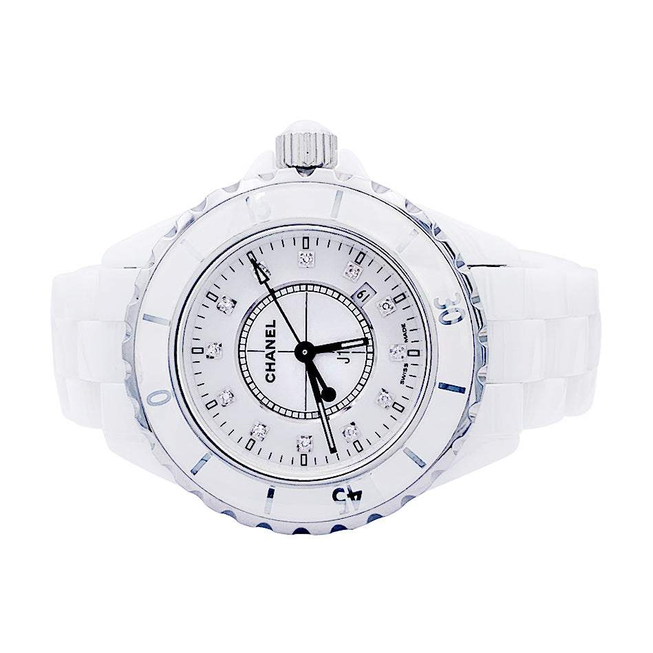 Chanel watch, "J12", white ceramic with diamond indexes