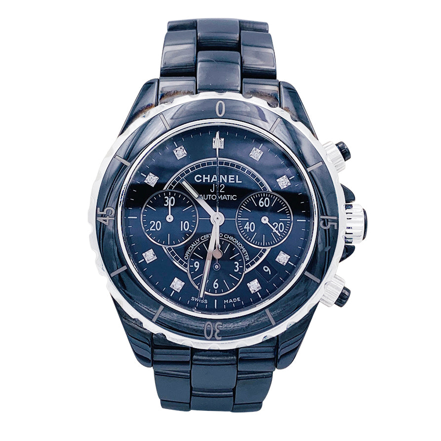 Montre Chanel, "J12", céramique, acier, diamants .