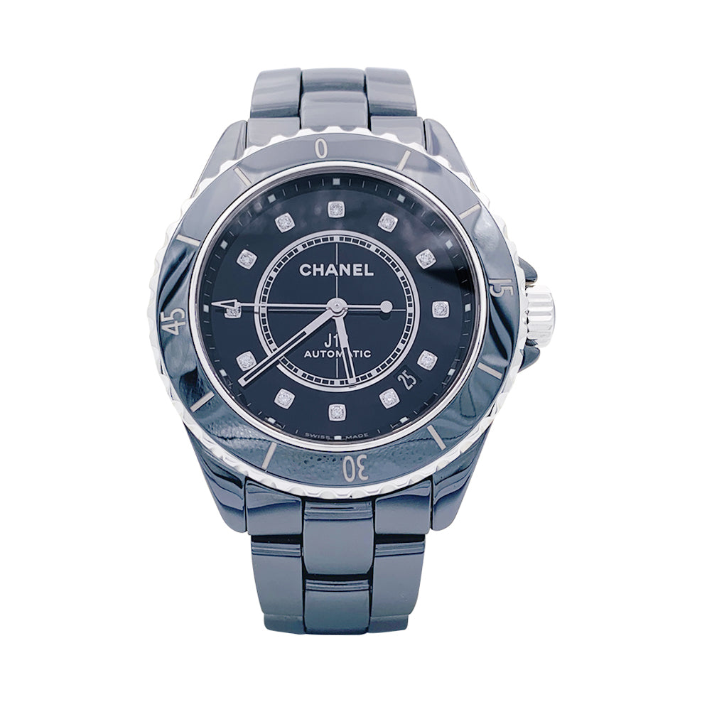 Montre Chanel J12 céramique noire, diamants.