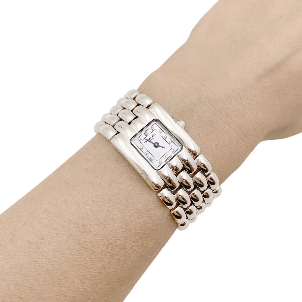 Montre Chaumet modèle "Khésis" en acier, nacre. - Maison Eloe