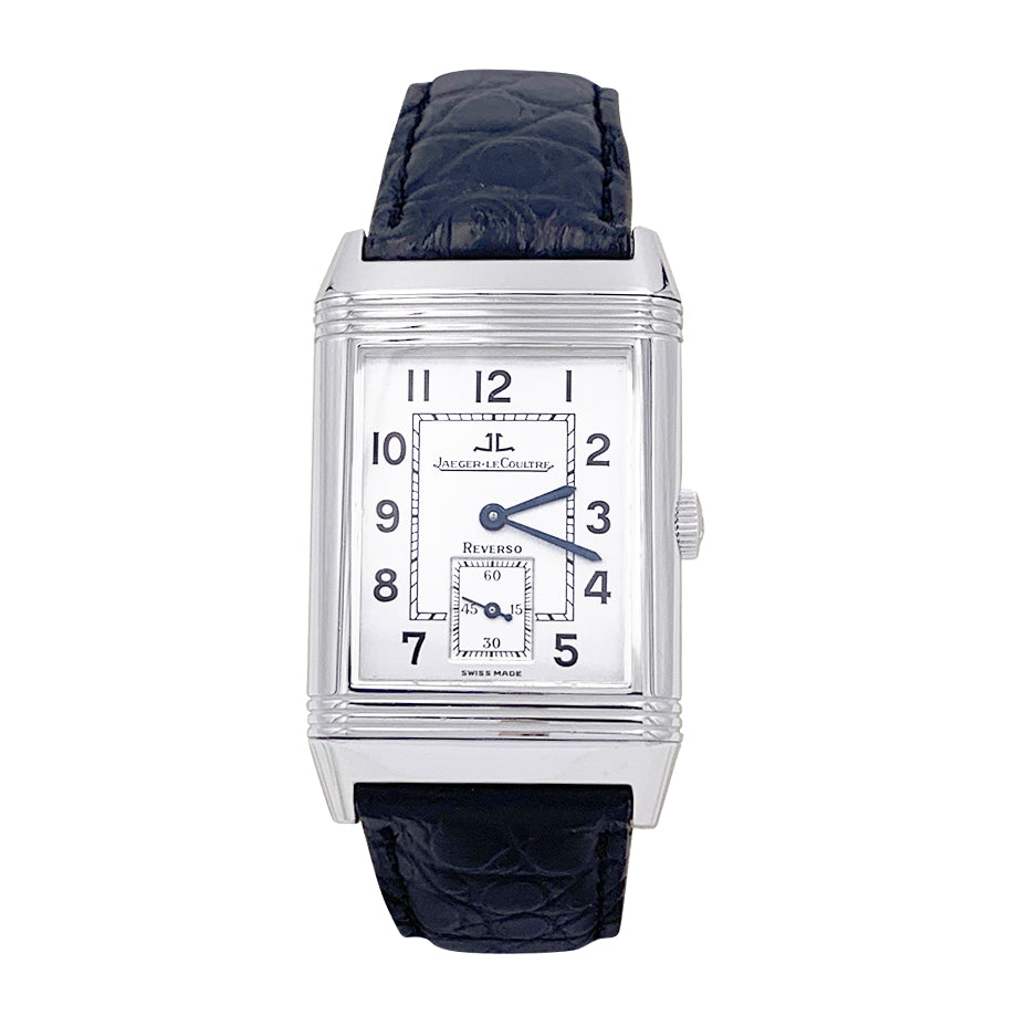 Montre Jaeger Lecoultre, "Reverso Classique", acier, cuir.