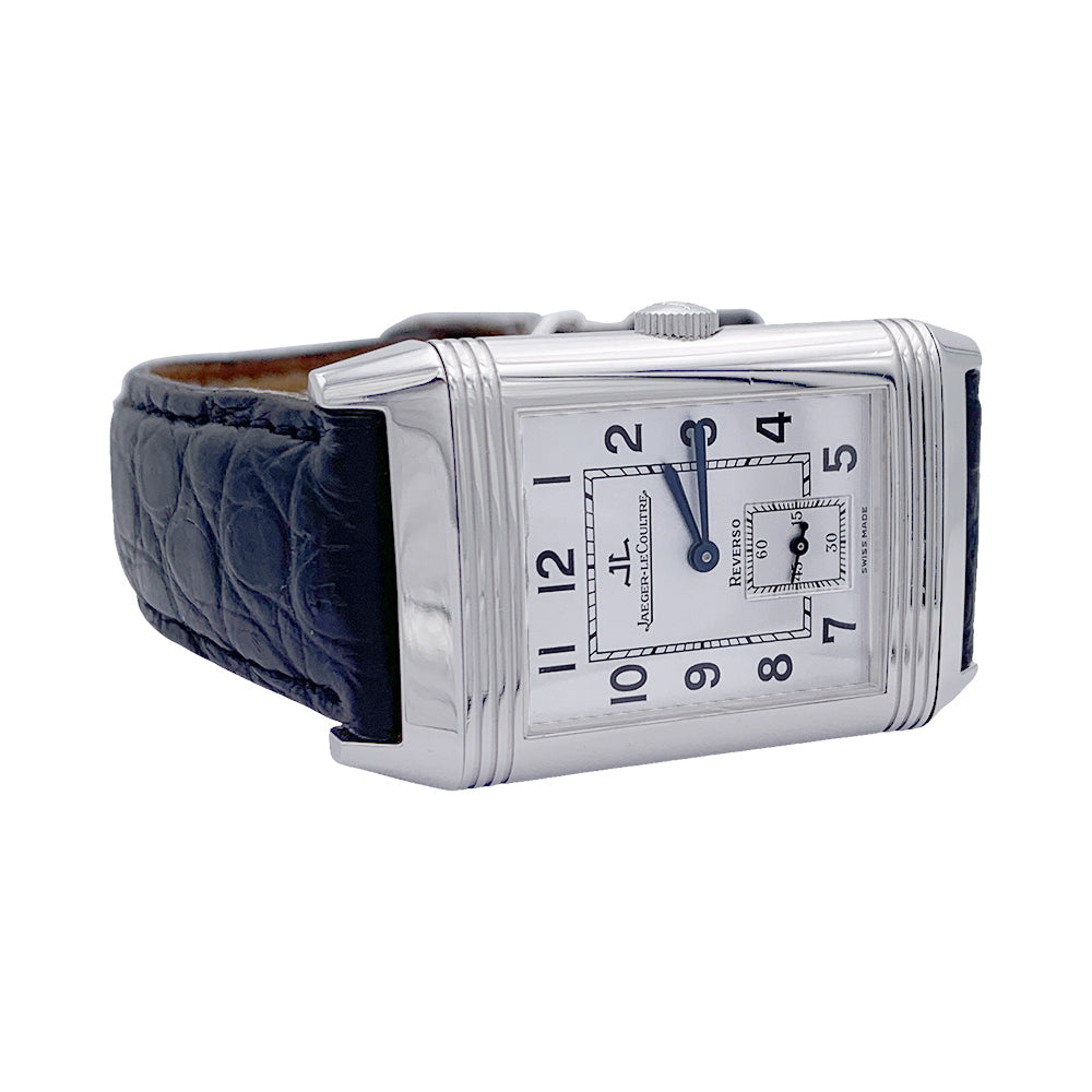 Montre Jaeger Lecoultre, "Reverso Classique", acier, cuir.