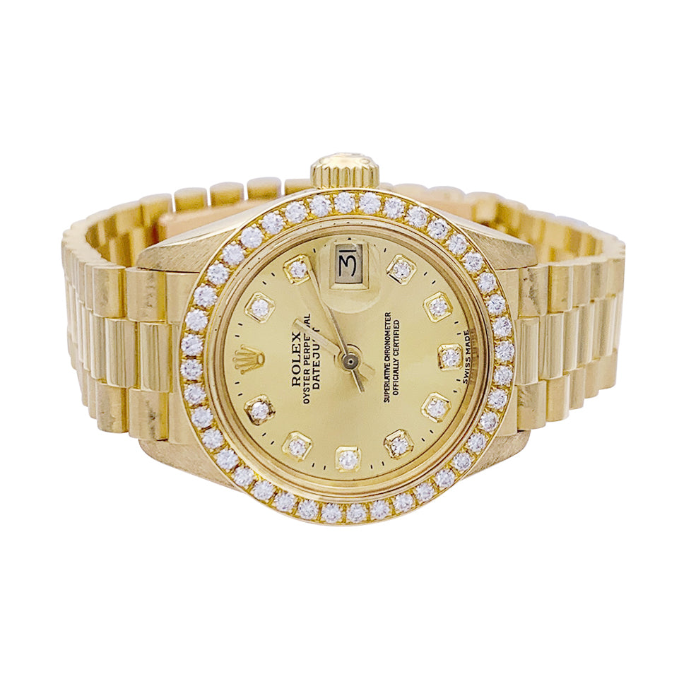 Rolex watch, "Oyster Perpetual Datejust", yellow gold, diamonds.