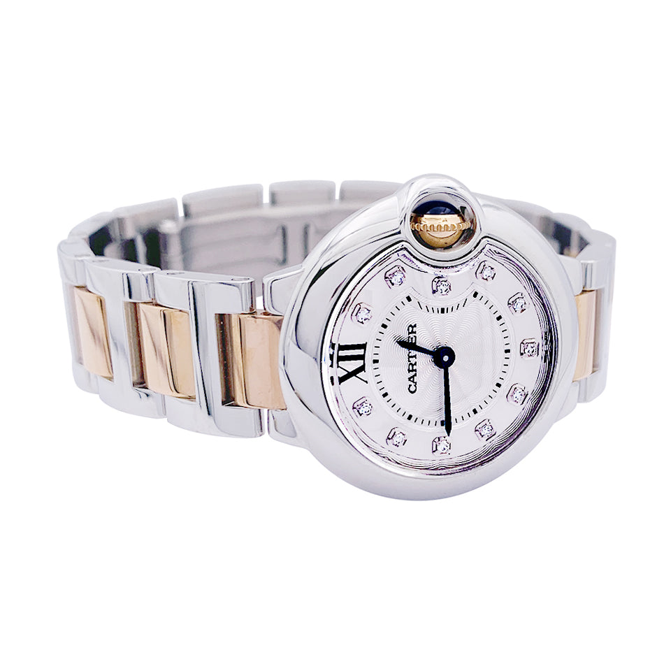 Cartier watch, "Ballon Bleu de Cartier", steel, pink gold, diamonds.