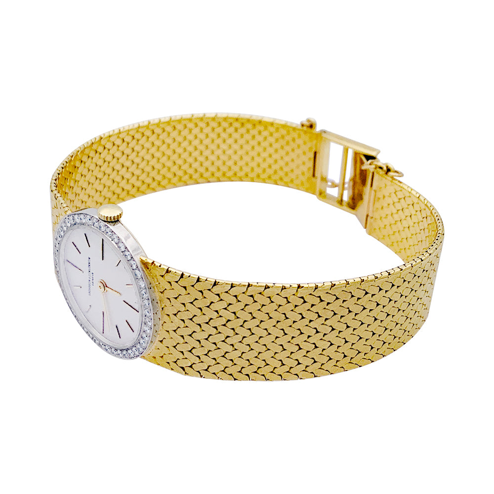 Montre Vacheron Constantin vintage, or jaune, or blanc et diamants.