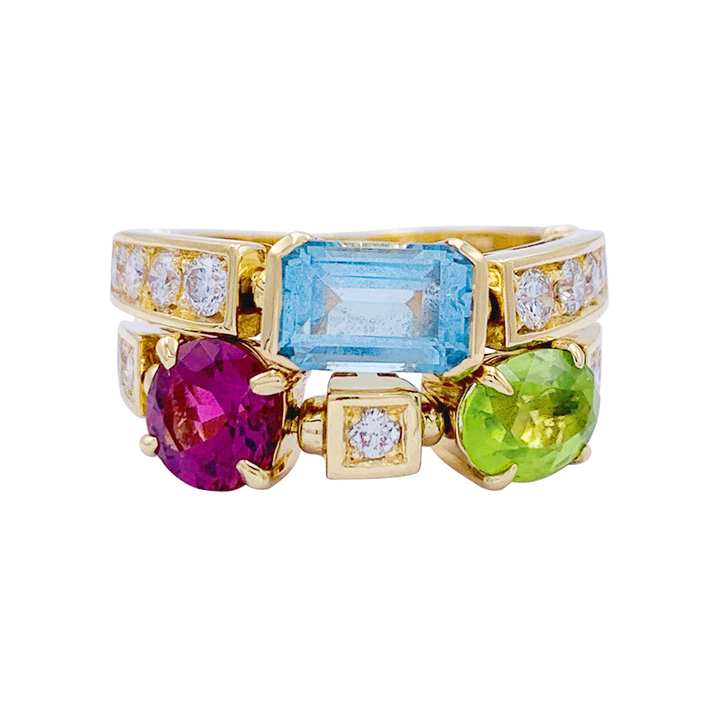 Bague Bulgari, "Allegra", or jaune, diamants, pierres de couleurs.