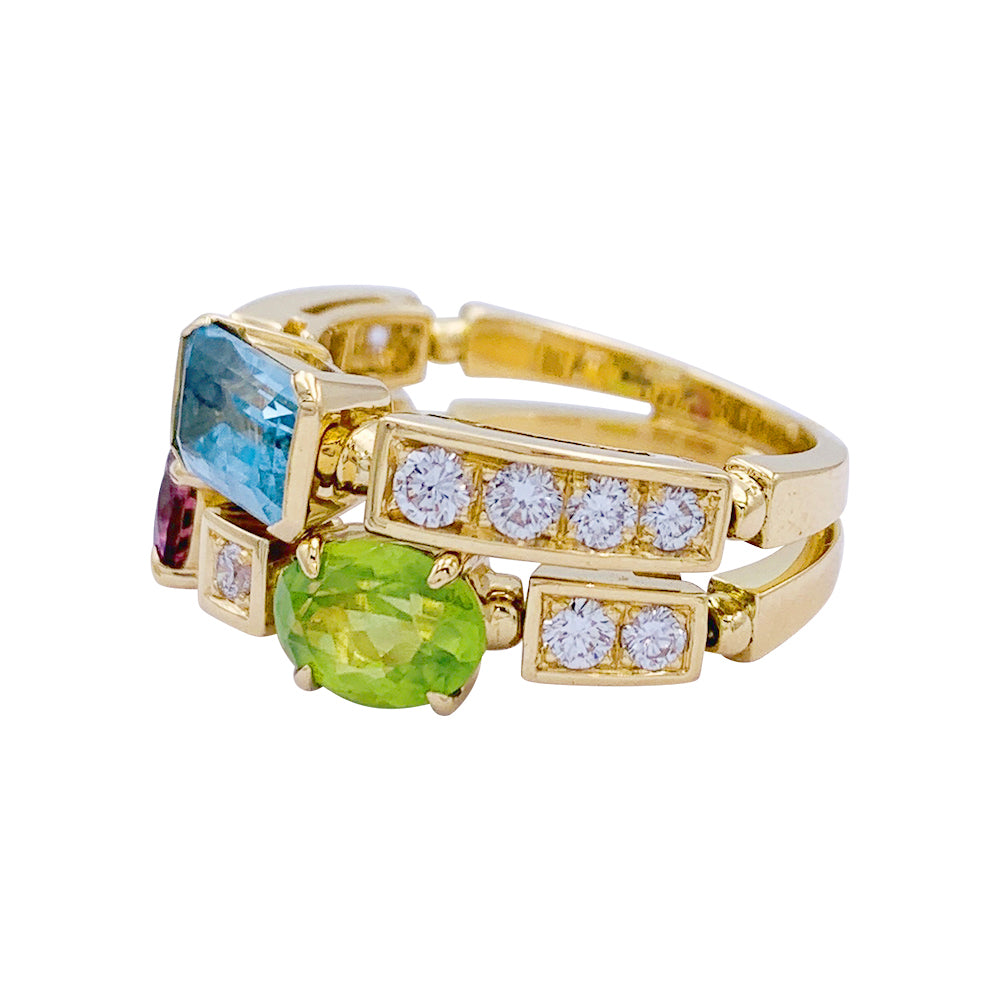 Bague Bulgari, "Allegra", or jaune, diamants, pierres de couleurs.