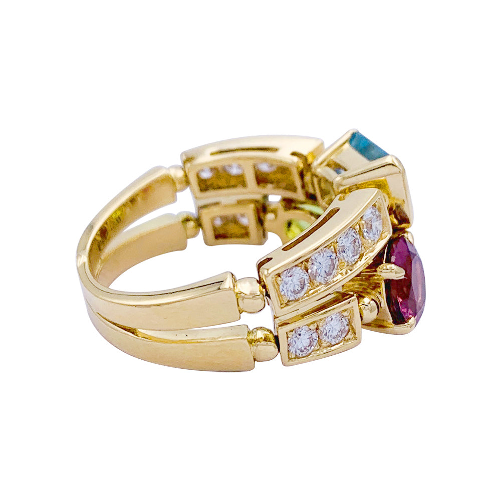 Bague Bulgari, "Allegra", or jaune, diamants, pierres de couleurs.