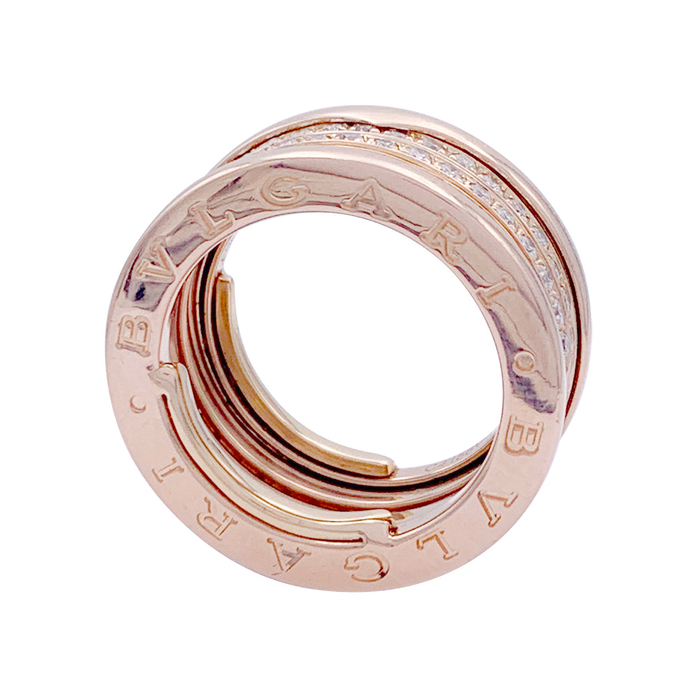 Bague Bulgari, "B.Zero1", or rose et diamants.