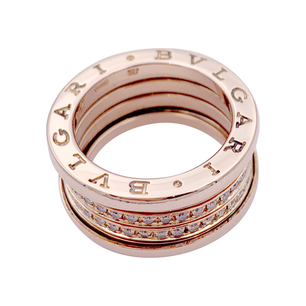 Bague Bulgari, "B.Zero1", or rose et diamants.