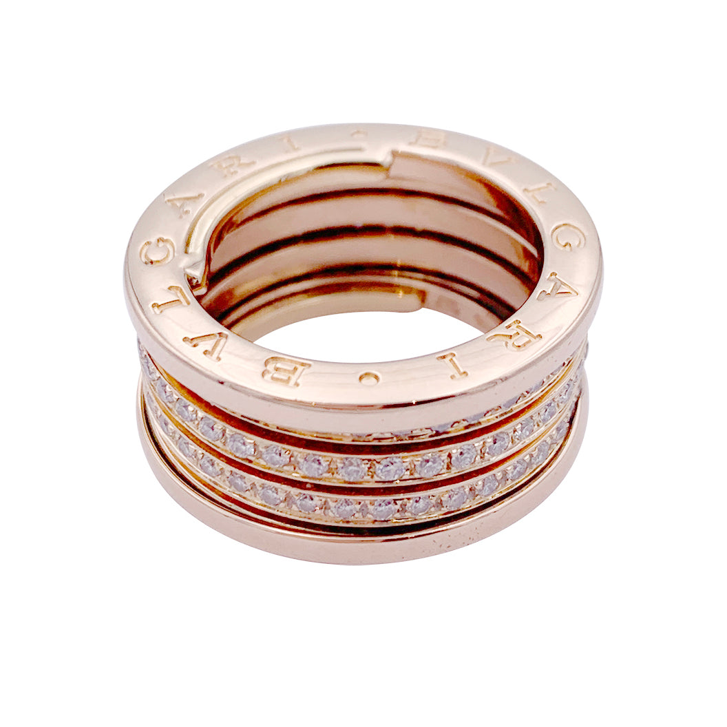 Bague Bulgari, "B.Zero1", or rose et diamants.