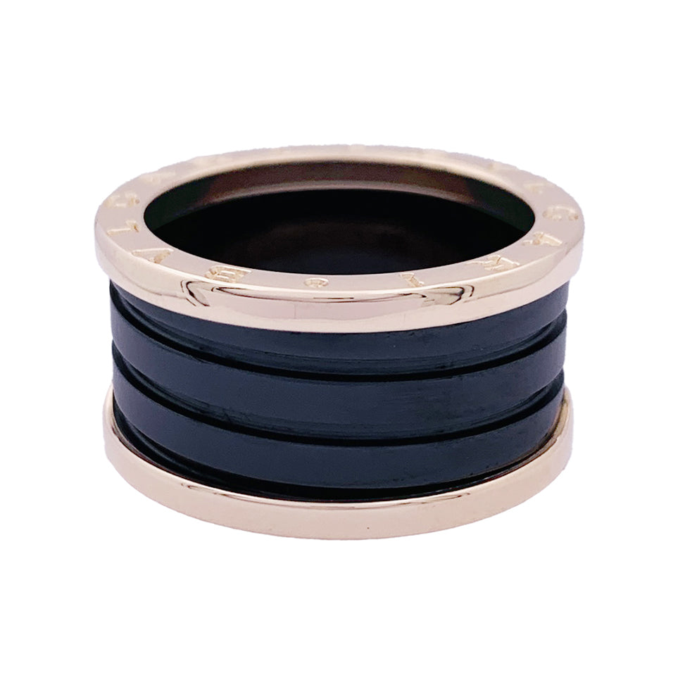 Bague Bulgari, "B.Zero1", or rose et céramique.