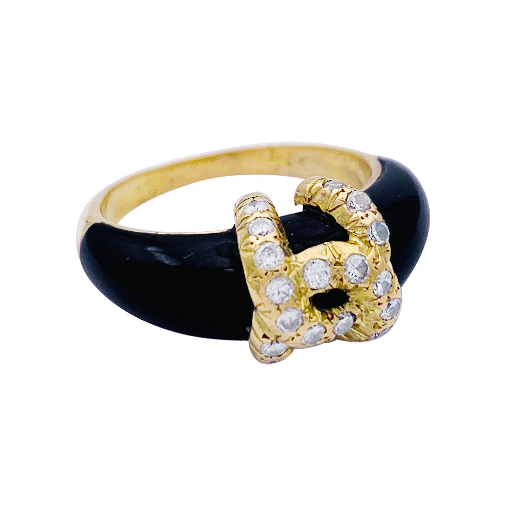 Cartier ring, "Double C", yellow gold, onyx, diamonds.