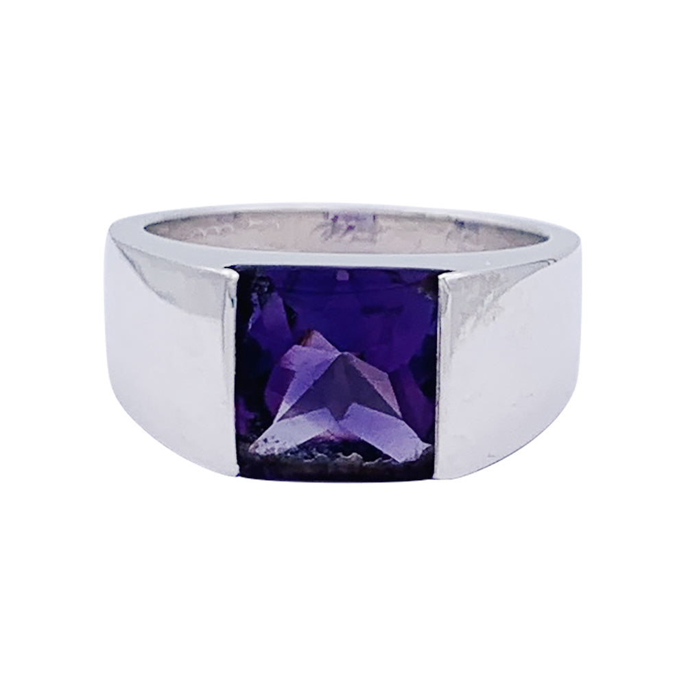 Bague Cartier, "Tank", or blanc, améthyste.