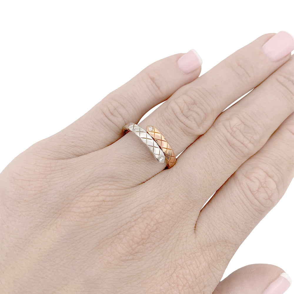 Chanel ring, "Coco Crush Toi et Moi", white gold, pink gold, diamonds.