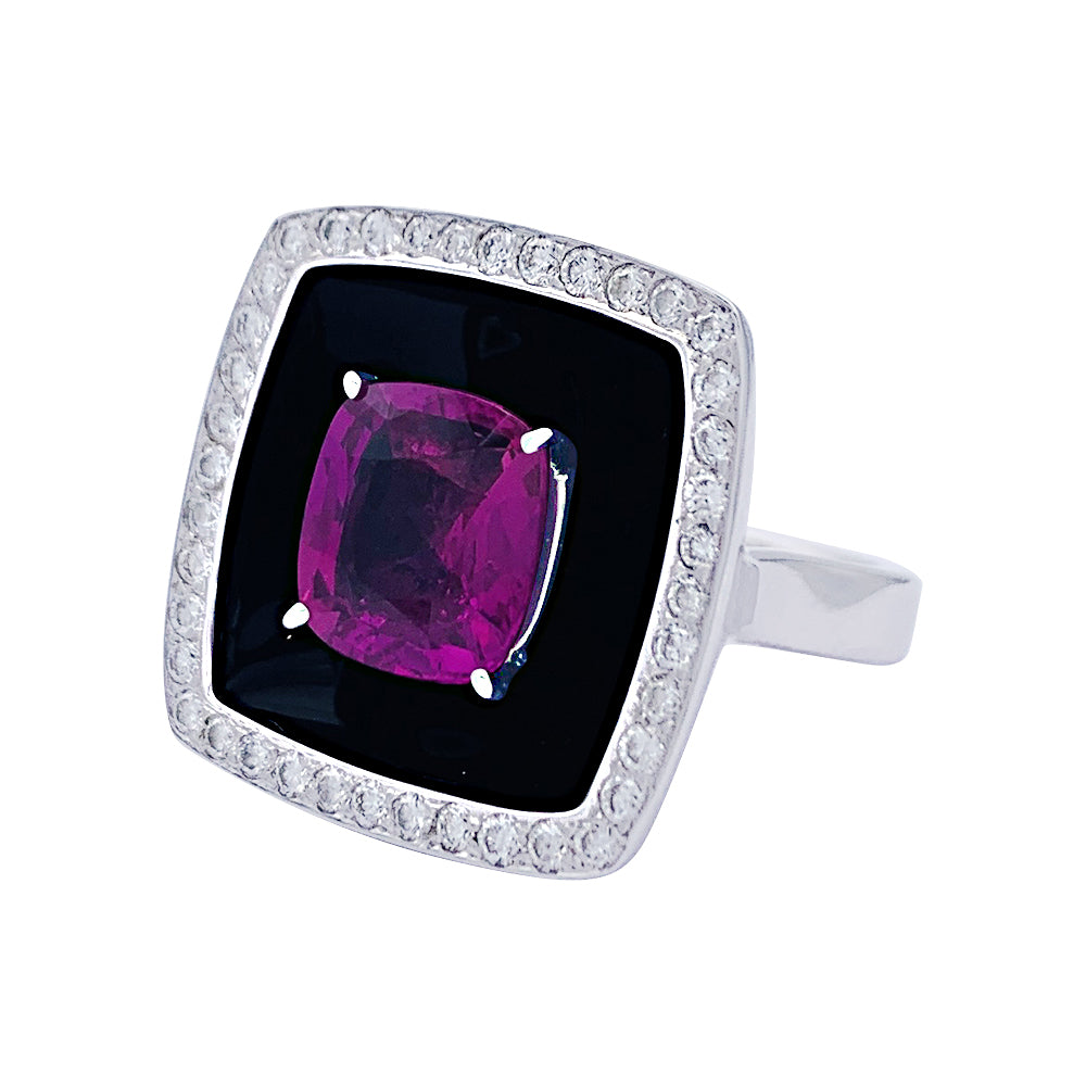 Chanel ring, "Nuit Noire", white gold, pink sapphire, diamonds, enamel.