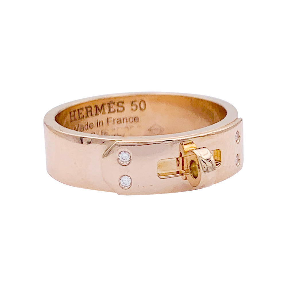 Hermès ring, "Kelly", pink gold, diamonds.