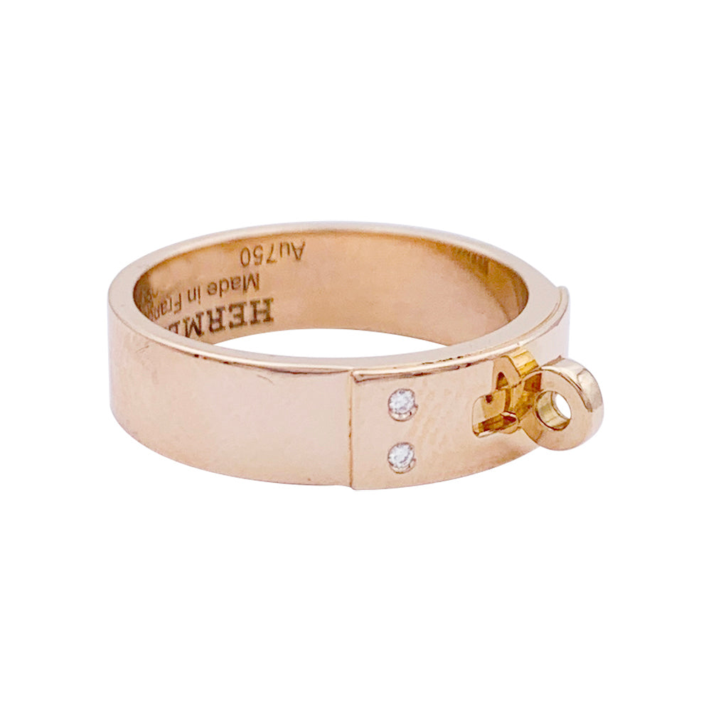 Bague Hermès, "Kelly", or rose, diamants.