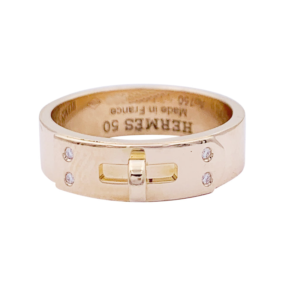 Bague Hermès, "Kelly", or rose, diamants.