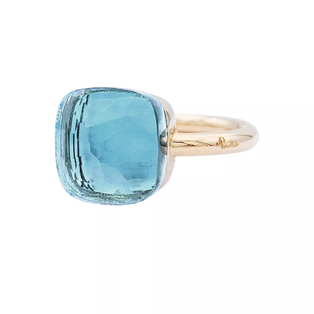 Bague Pomellato, "Nudo Maxi", deux ors et topaze bleue.