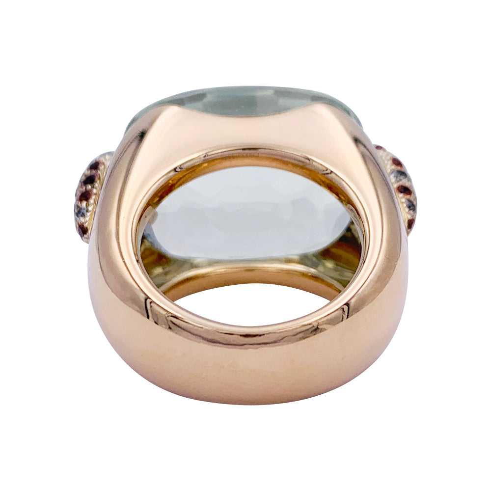 Pomellato ring, "Pin Up", pink gold, prasiolite, diamonds, garnets.