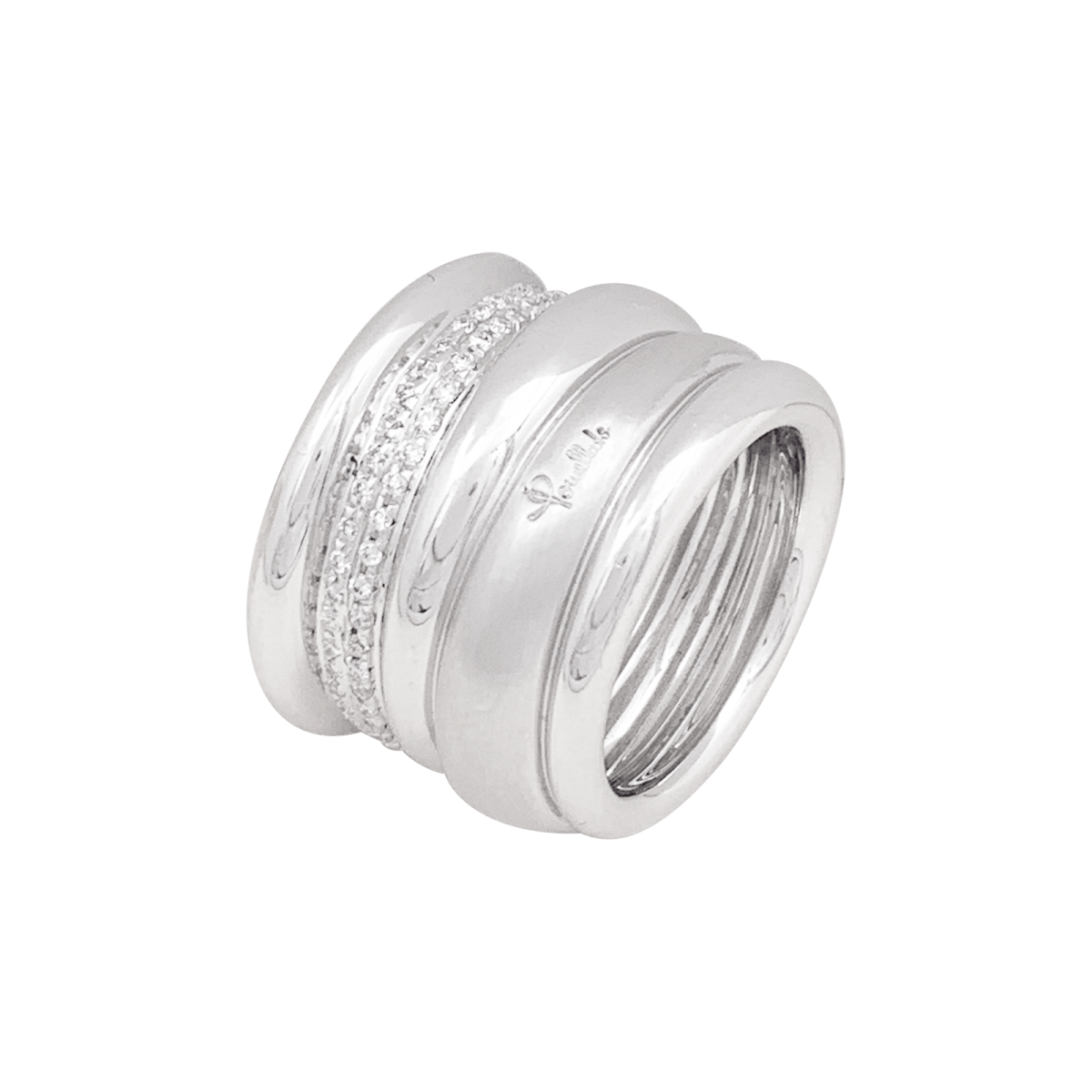Bague Pomellato, "Tubolare", or blanc, diamants. - Maison Eloe