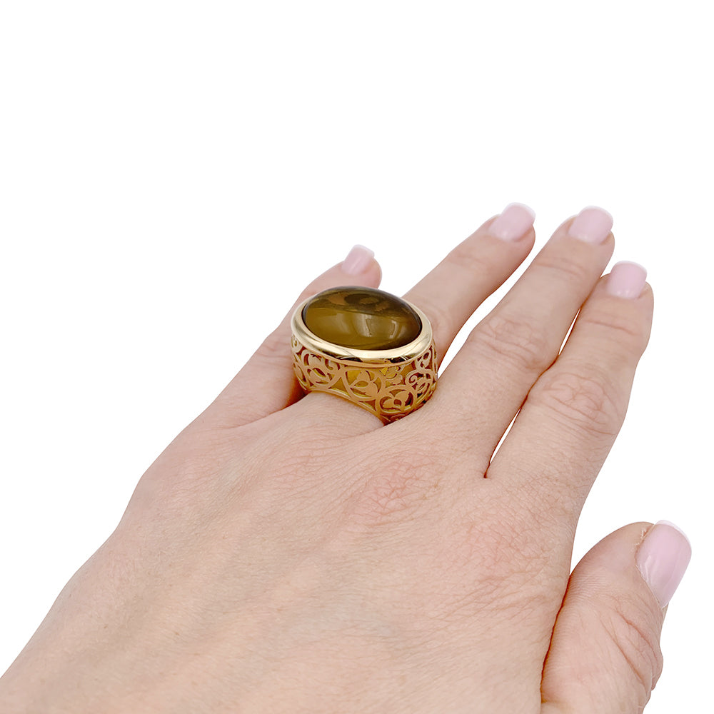 Pomellato ring, "Arabesque", rose gold, amber.
