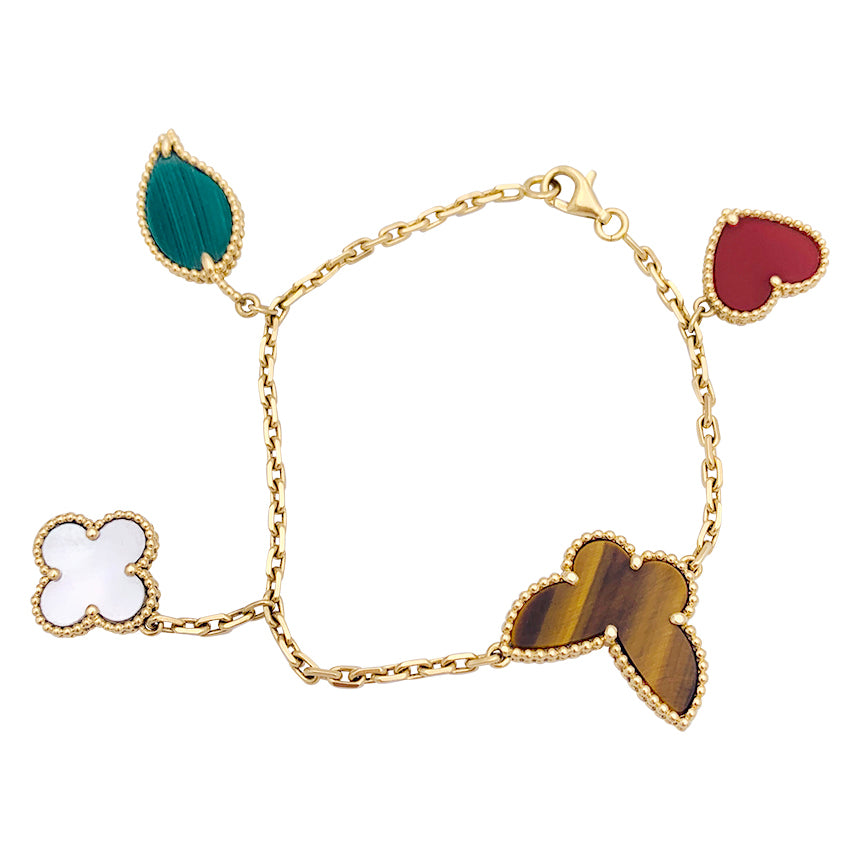 Bracelet Van Cleef & Arpels "Lucky Alhambra" or jaune, pierres de couleurs.