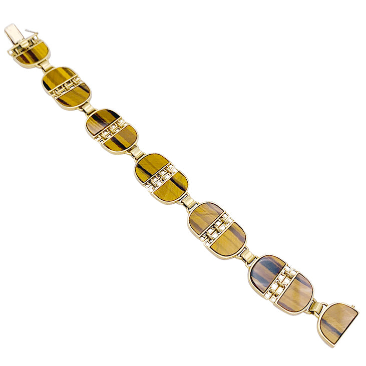 Bracelet Gucci vintage, or jaune, oeil de tigre.