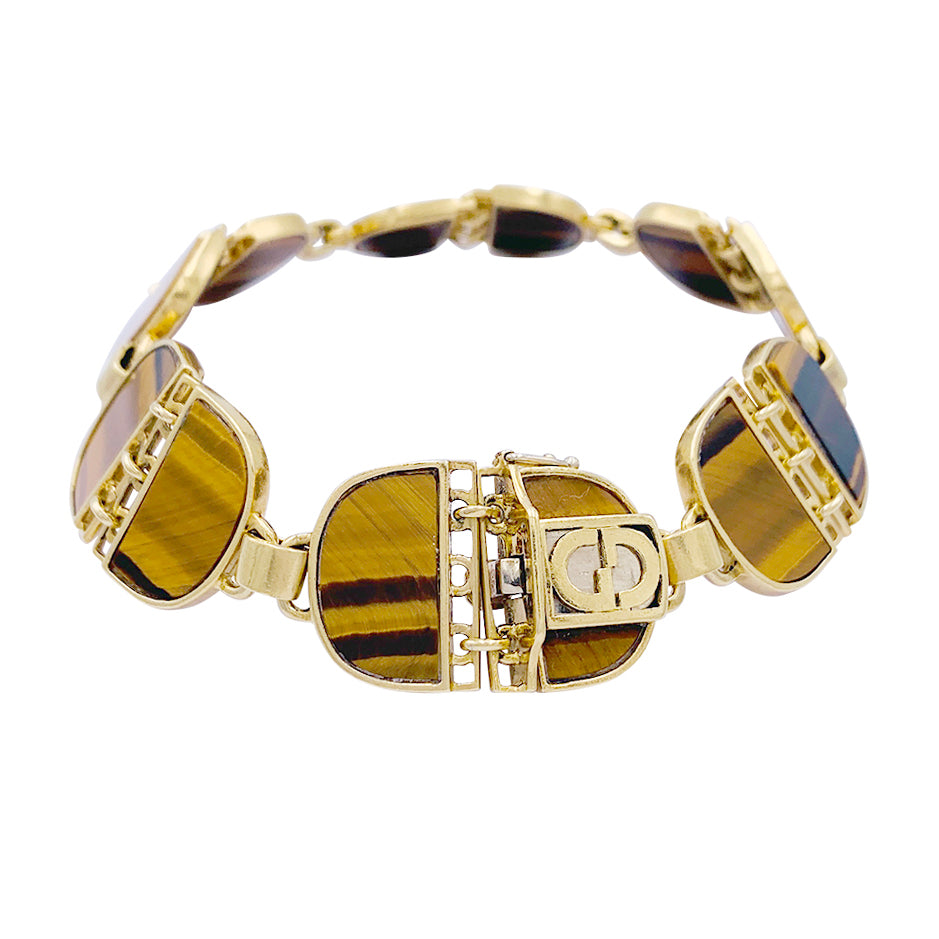 Bracelet Gucci vintage, or jaune, oeil de tigre.