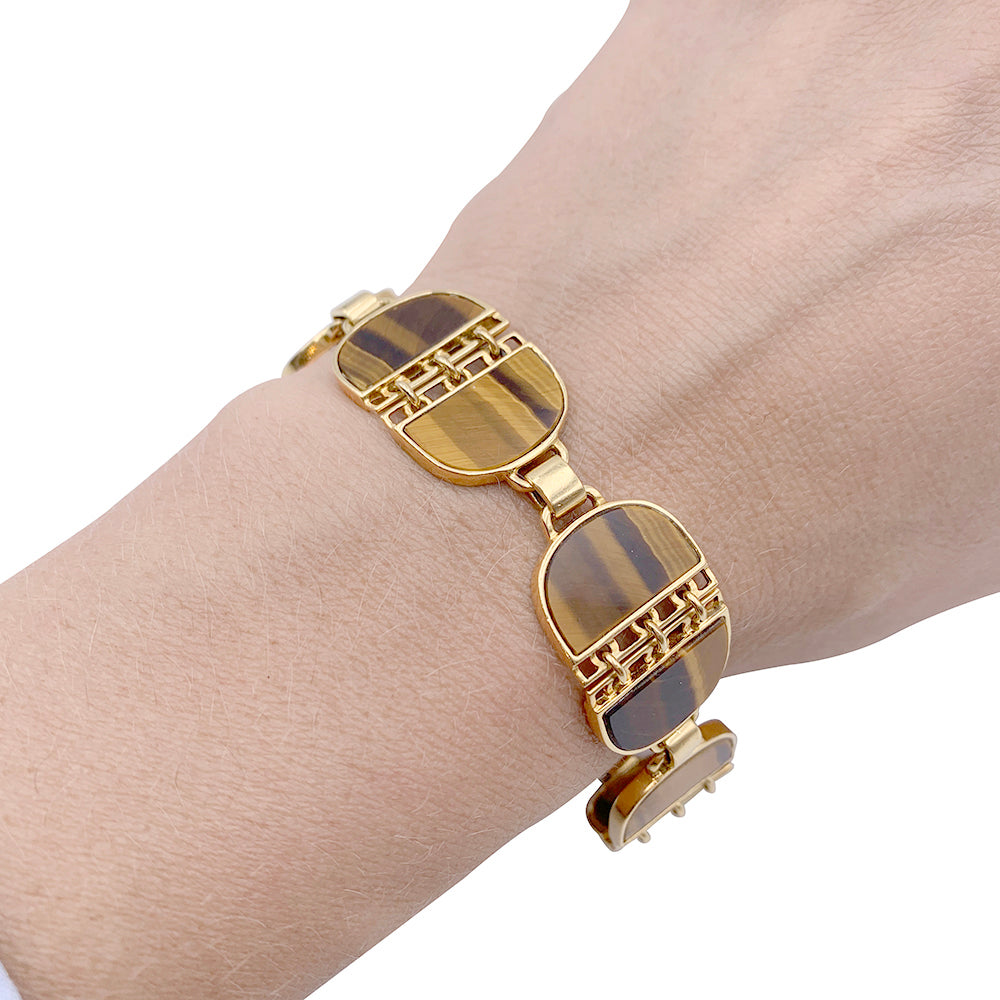 Vintage Gucci bracelet, yellow gold, tiger's eye.