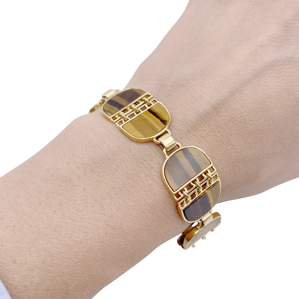 Vintage Gucci bracelet, yellow gold, tiger's eye.