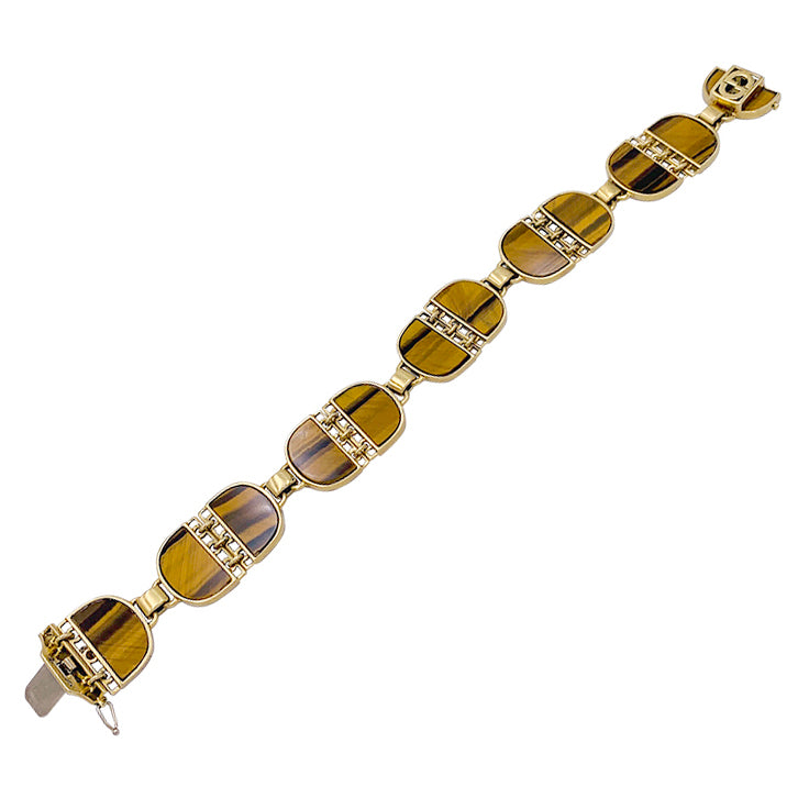 Vintage Gucci bracelet, yellow gold, tiger's eye.