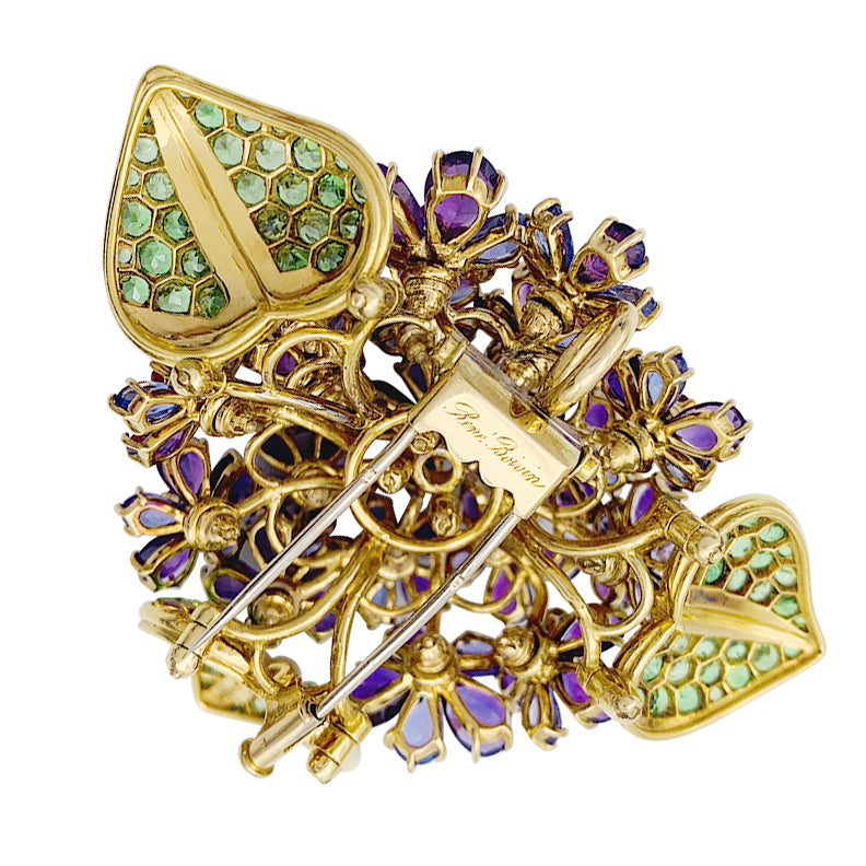 René Boivin clip, "Bouquet of Violets", yellow gold, colored gems.