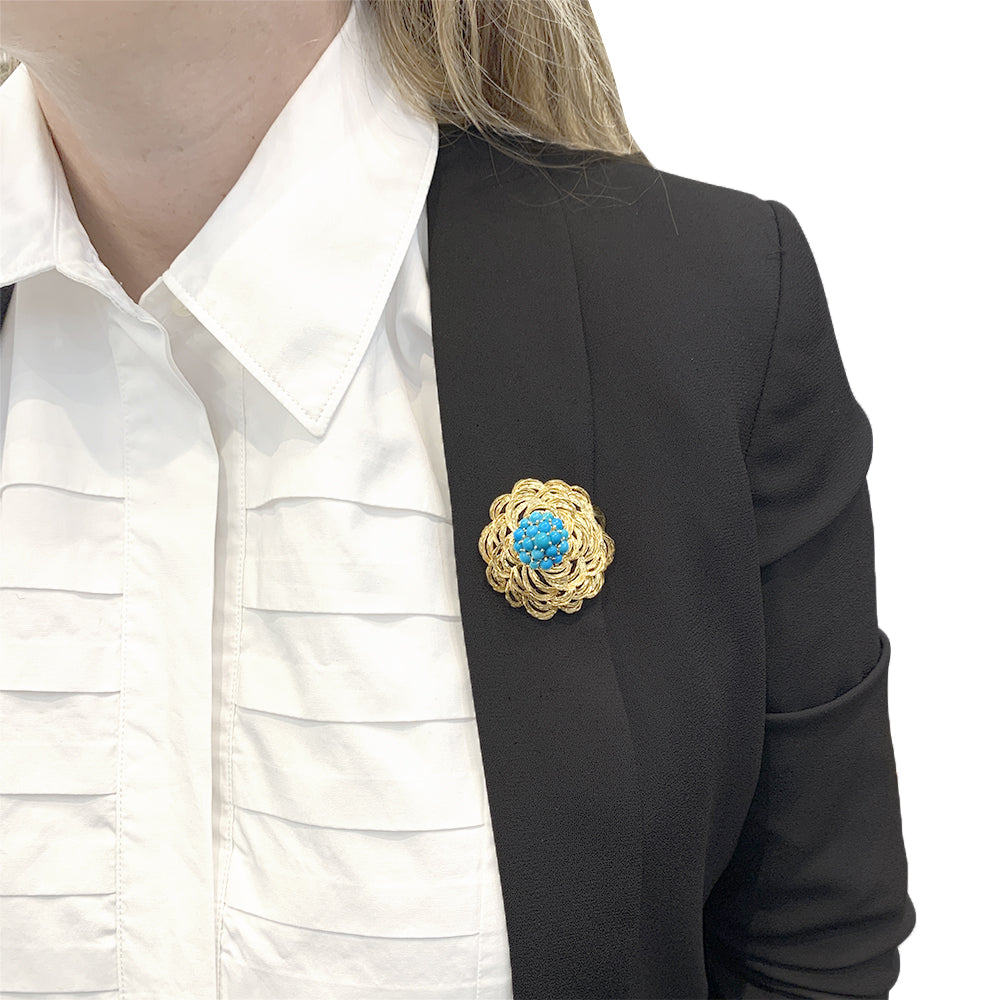 Vintage Cartier clip, yellow gold and turquoise.