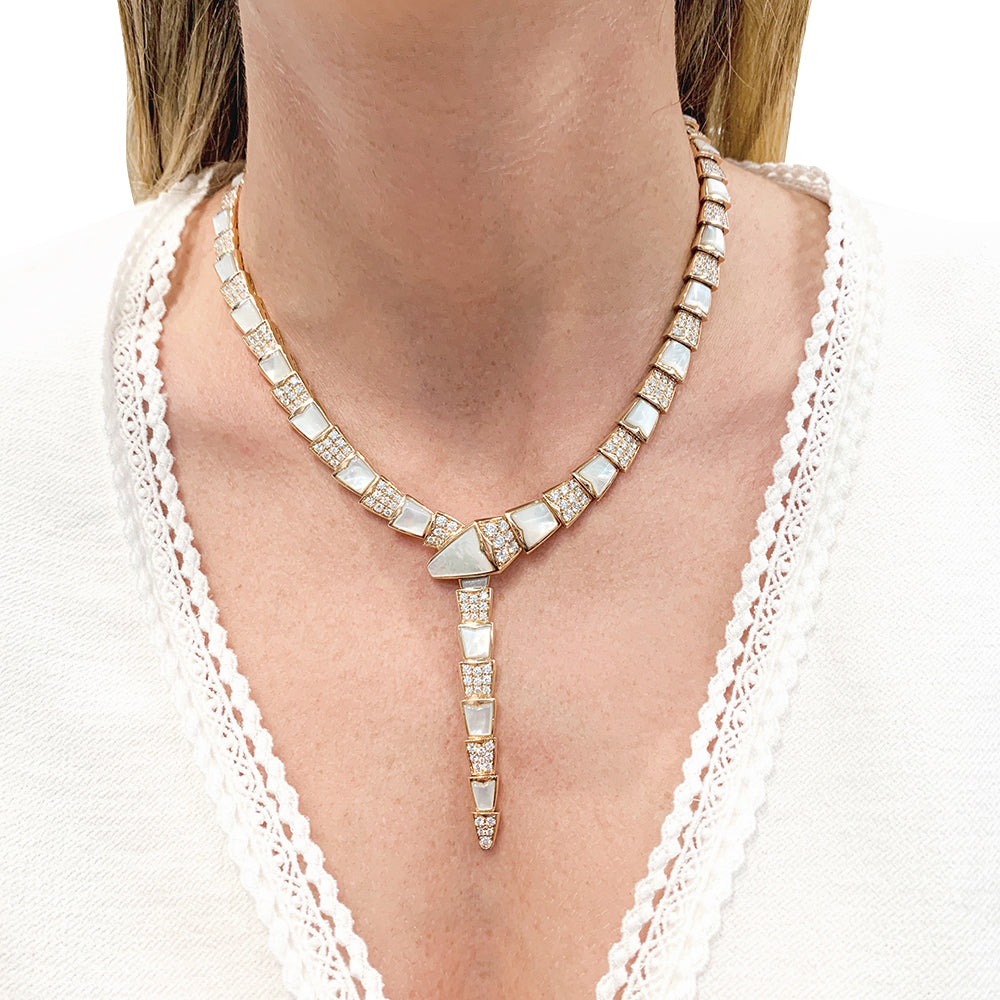 Bulgari necklace, “Serpenti Viper”, pink gold, mother-of-pearl and diamonds.